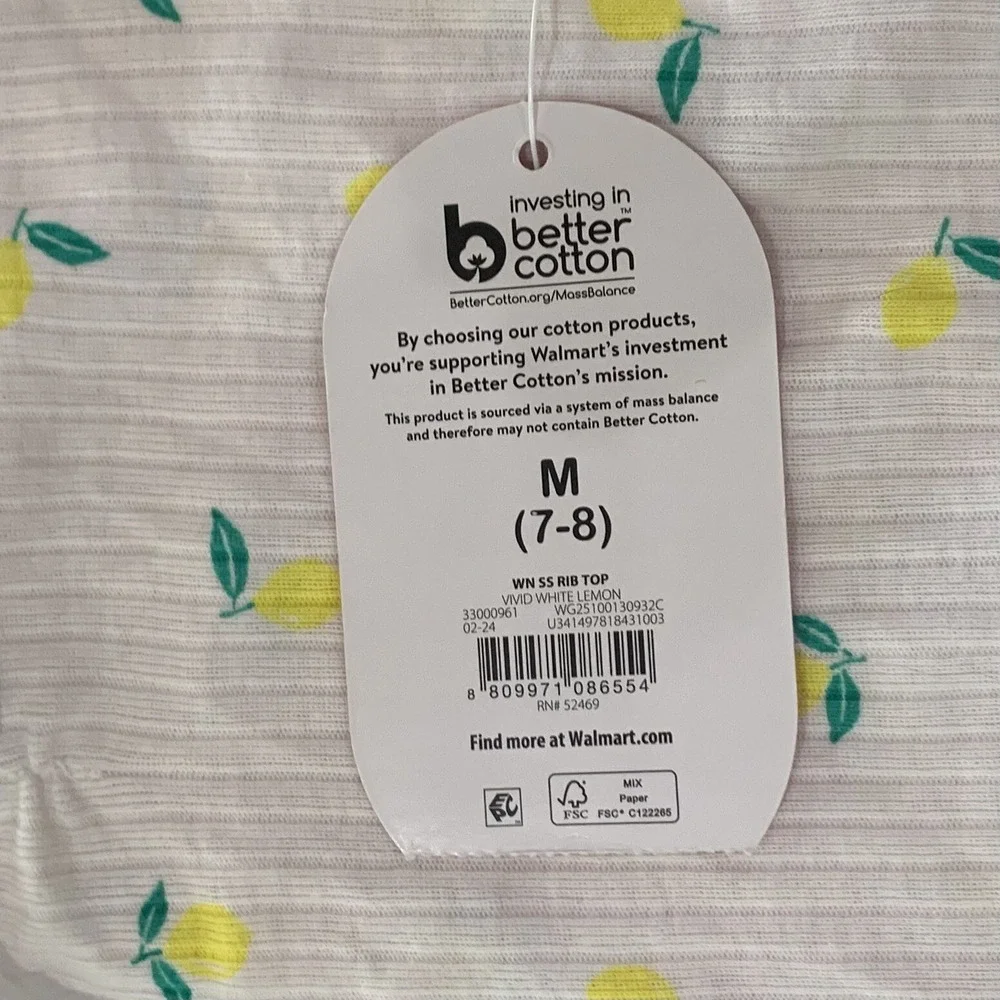 Wonder Nation Girls Rib Top Medium 7-8 New with Tags White Lemon Lettuce Edge
